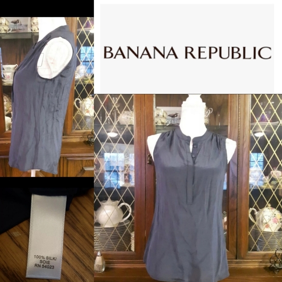 Banana Republic size 0 Navy Blue 100% silk blouse - Picture 6 of 14
